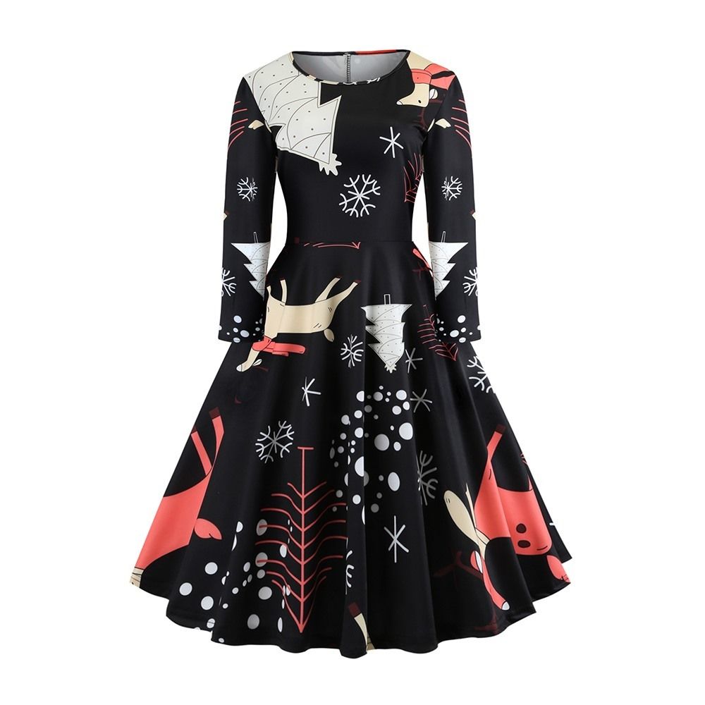 Robe De Robes Noir Noël Chic 2018 Impression Mode Swing