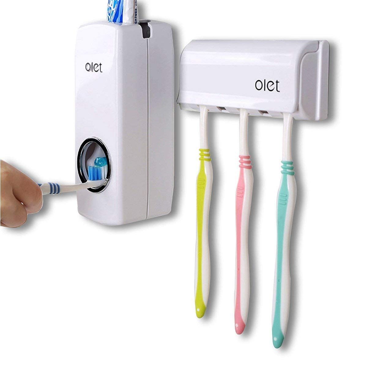 Automatic Toothpaste Dispenser With Wall Mount Toothbrush Holder