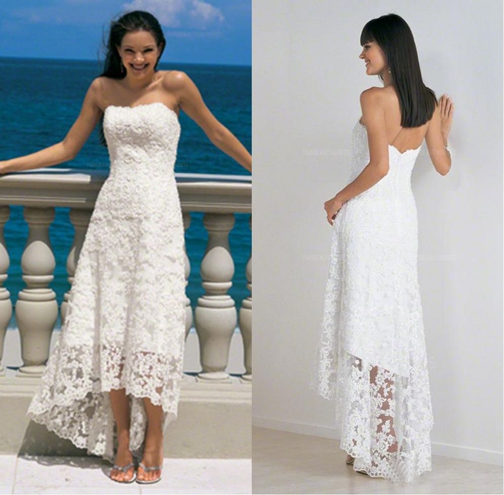 Discount 2018 Lace Beach Wedding Dress A Line Strapless High Low