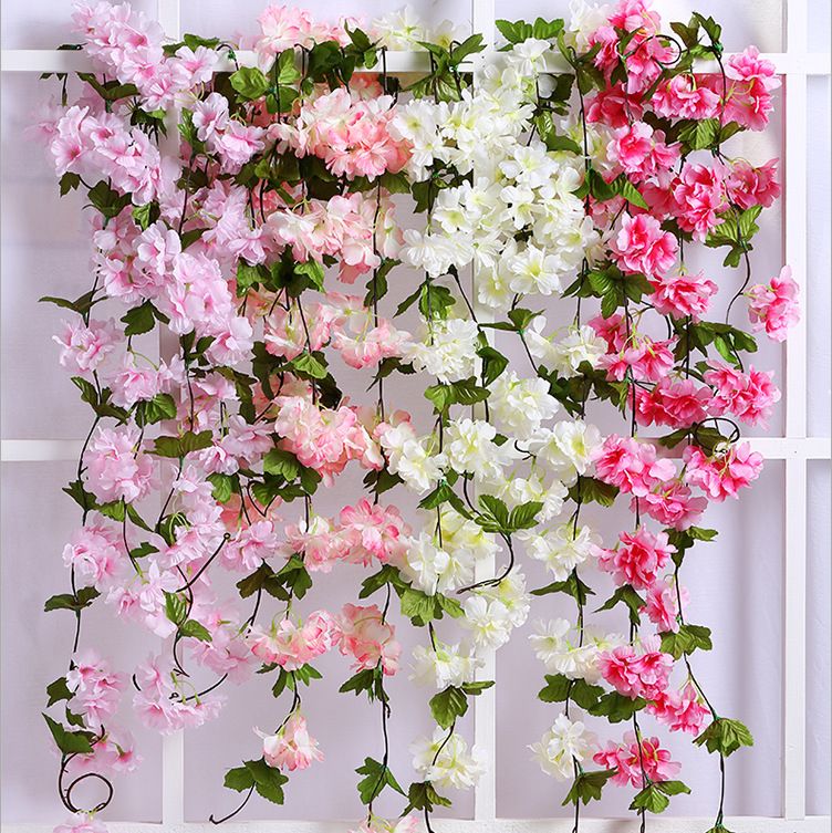 2021 233cm Artificial Cherry Blossoms Flower Vines Party Supplies