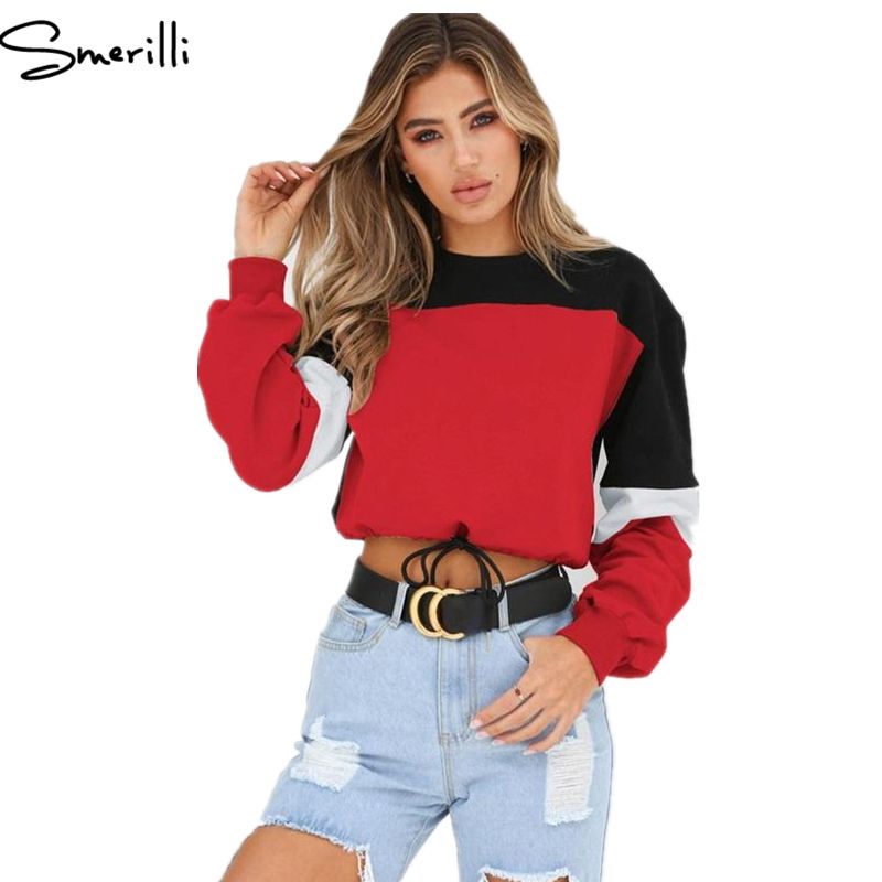 Femme Sangle Manches Longues Tricotés Au Rond Avec Femmes Sweats À 2018 Capuche Tops Couture Nombril Causal Crop Pulls Col Pour VpGLMzSUq