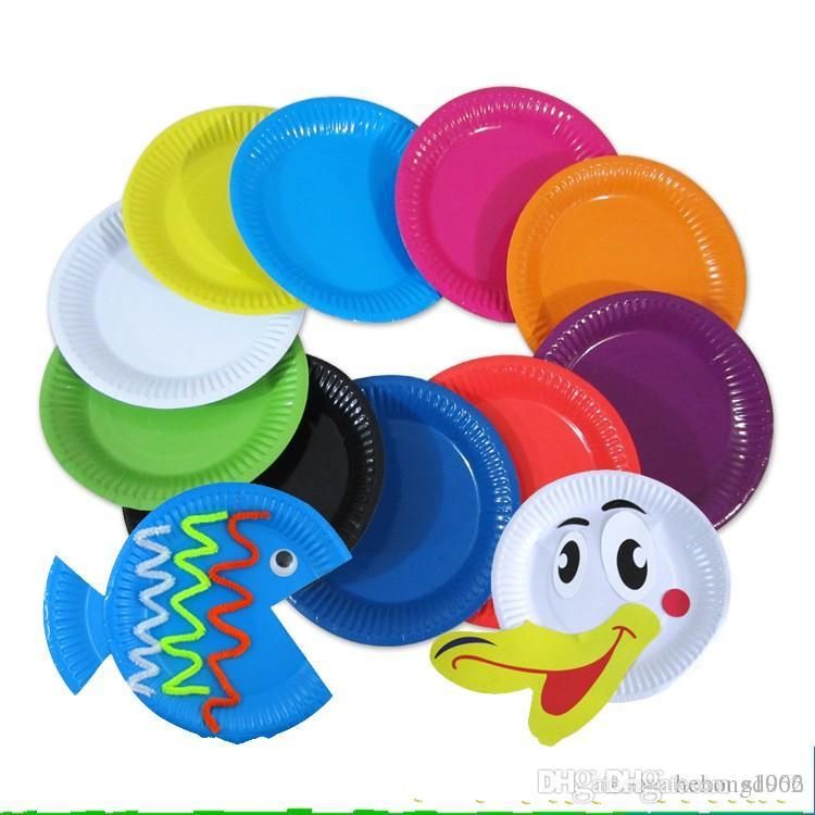 2018 7 inch circular paper plate diy hand made multi color