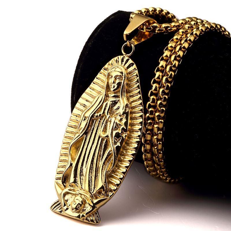 2018 New Design Gold Virgin Mary Pendant Necklace Steel Religious Mother Necklaces Hip Hop Jewelry For Men Women