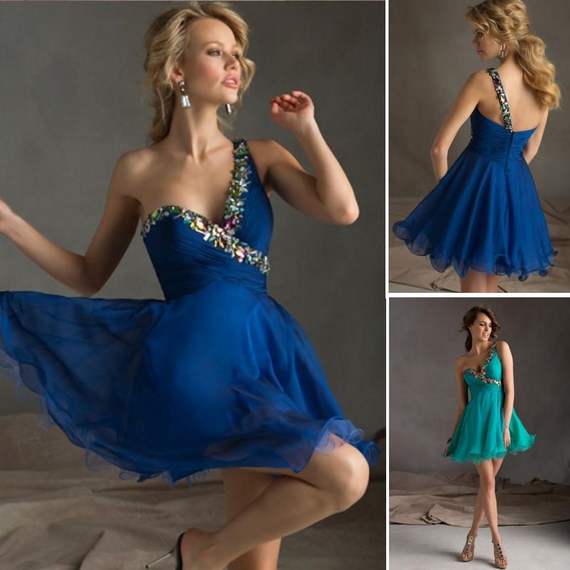 One Shoulder Chiffon Cocktail Dress