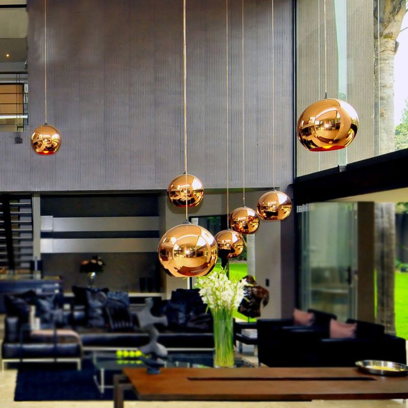 Globe Copper Color Glass Mirror Ball Pendant Light Electroplate Globe Copper Color Glass Mirror Ball Pendant Light Electroplate Hanging Lamp Lighting Fixture For Ktv Dining Room Bar Restaurant Lantern Multi