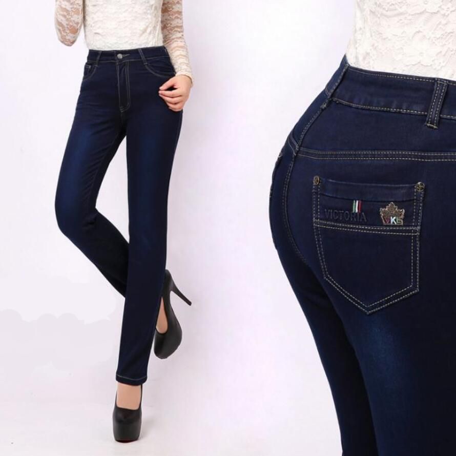 Femme Jeans 27 La Pant Taille Plus Denim 38 Femmes Élastique Pantalon Skinny Jean Épais Haute Crayon Coton Les Pour Yvfb76yg