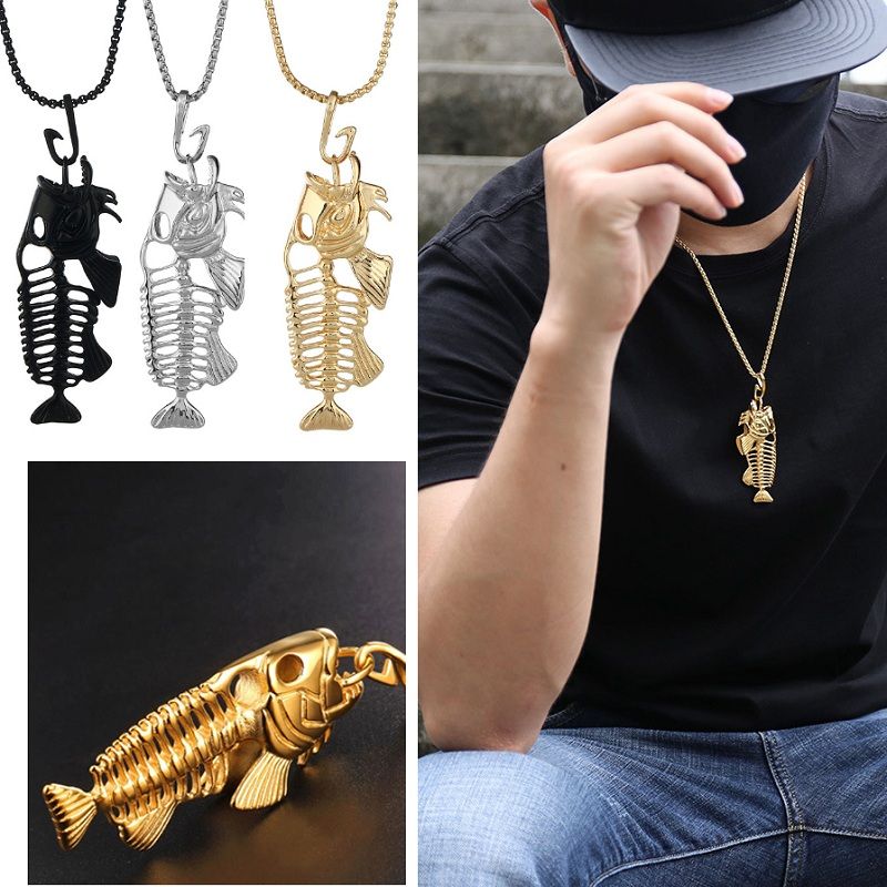 Fashion Jewellery Fish Bone Whole Skeleton Stainless Steel Pendant Necklace Gold Black Silver Watches Vishawatch Com - Fish Skeleton Pendant