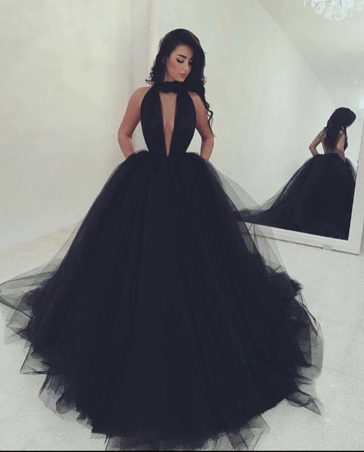 black low cut prom dress