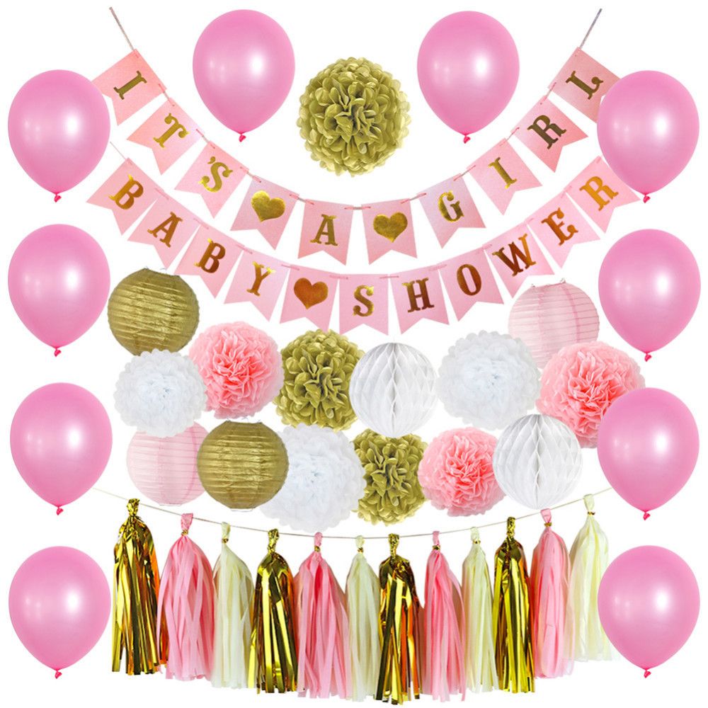 39pcs Set Pink Its A Girl Baby Shower Decoration Set Banner White Tissue Paper Tassel Garland Girl S Birthday Party Supplies 39pcs Set Pink Its A Girl Baby Shower Decoration Set Banner White Tissue Paper Tassel Garland Girl S Birthday Party Supplies