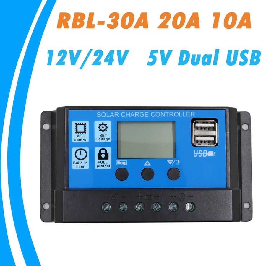24V 12V Solar Charge Controller 30A 20A 10A PWM Solar Battery Charger LCD USB