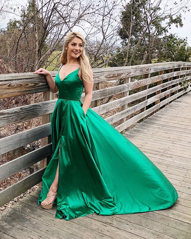 green thigh split dress