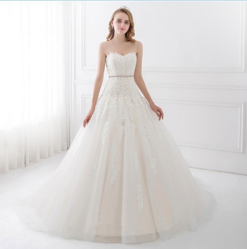 2019 Royal High  Waisted  Lace Wedding  Dress  For Ball  Gown  