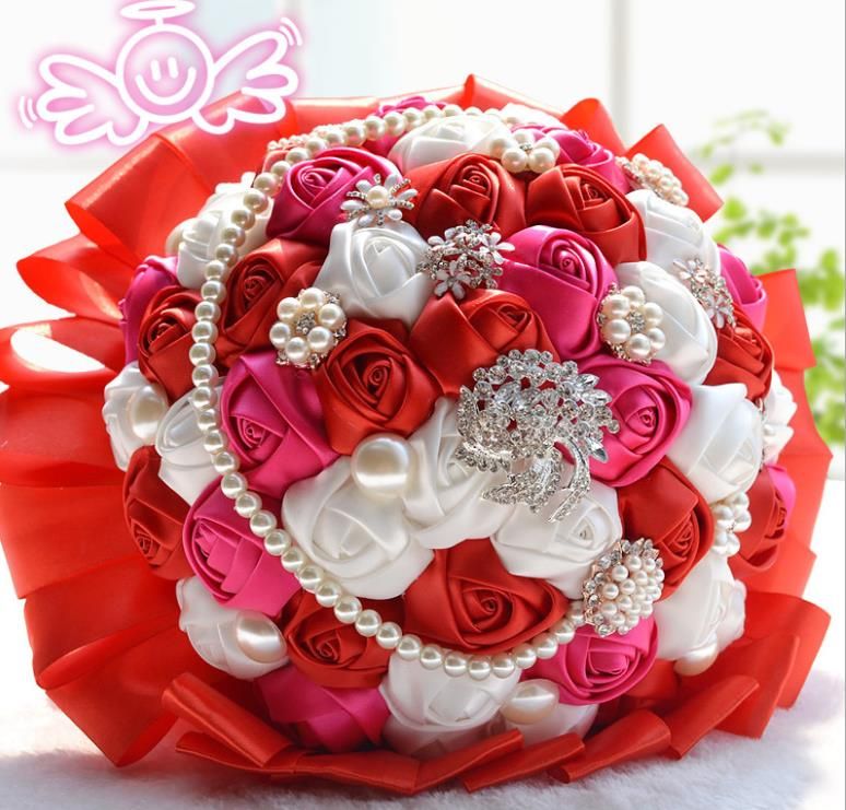 New Large Size Pearl Red Bride Bouquet Wedding Gift Cheap Wedding