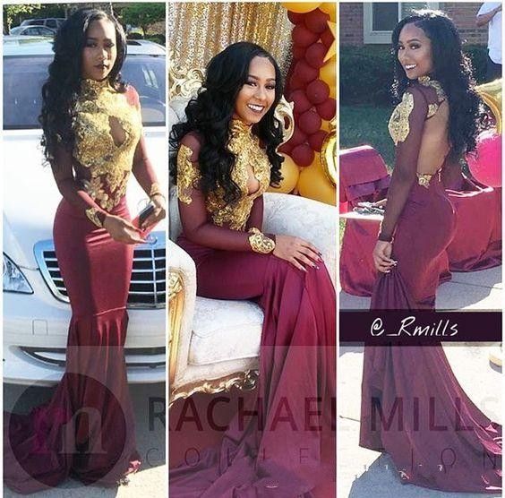 South African Black Girl Prom Dresses Mermaid High Neck Sexy Open