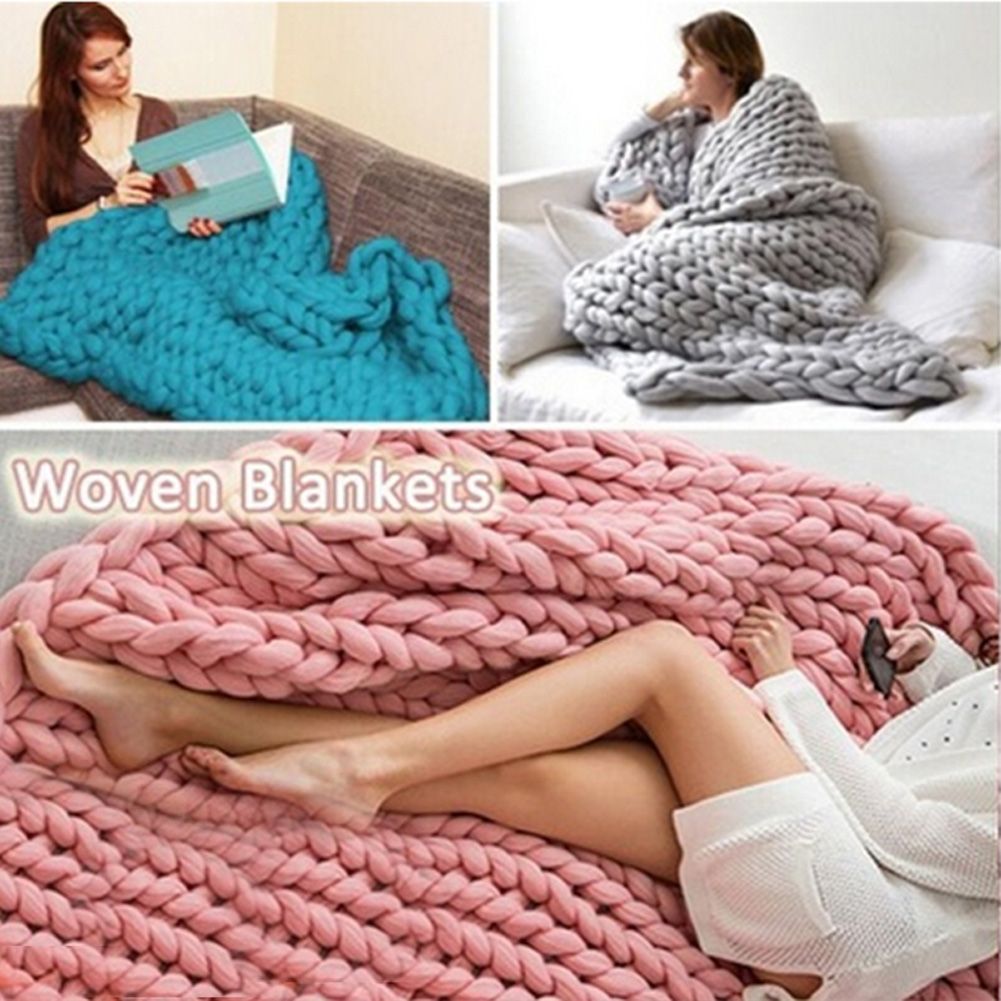Hand Knitted Warm Chunky Knit Blanket Merino Soft Wool Thick Yarn Hand Knitted Warm Chunky Knit Blanket Merino Soft Wool Thick Yarn Bulky Sofa Throw Lap Size Electric Large Blankets And Throws From Cczone