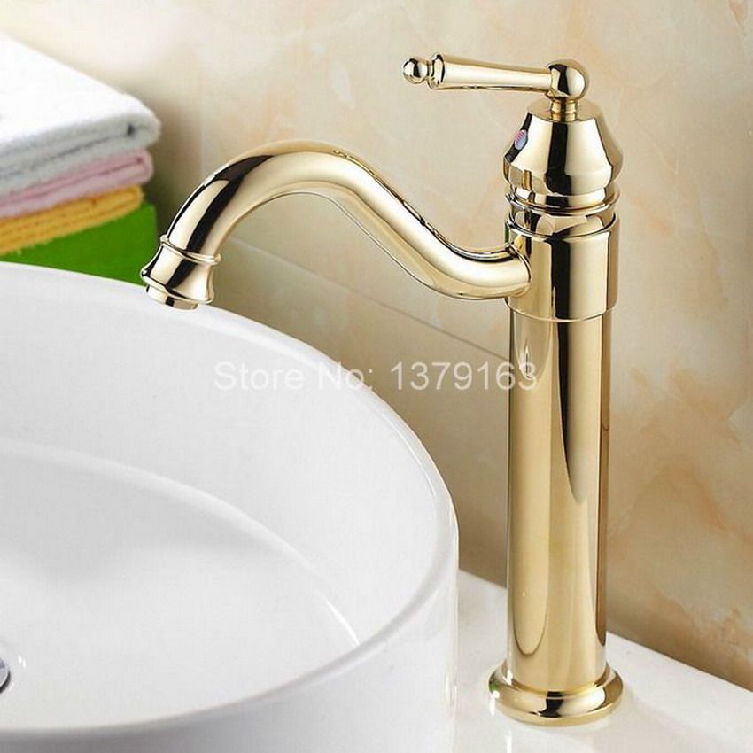 Single Hanlde Modern Gold Plated Brass Kitchen Sink Faucet Lever Mixer Tap Swivel Spout Agf055