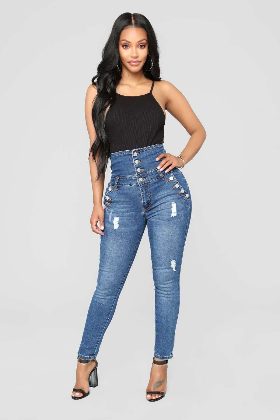 2019 Women High Waist Big Hip Jeans Sexy Skinny Blue Denim