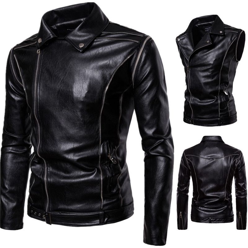 Nice New Men Locomotive Leather Detachable Sleeves Jackets Casual Pu Jacket Clothing For Male Motorcycle Autumn