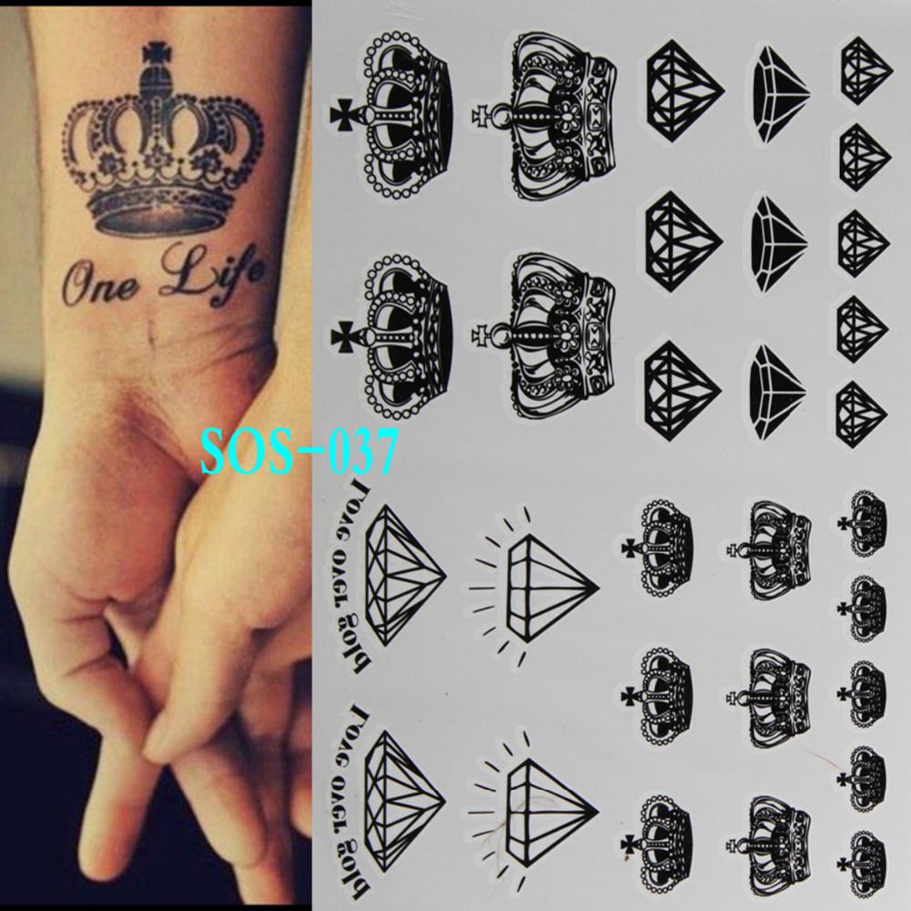 Black Tattoo Diamonds Crowns Temporary Tattoo Flash Tattoos Body Art