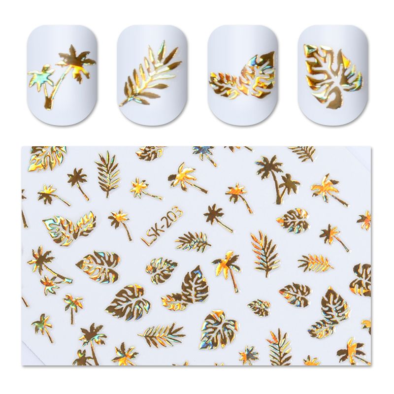 Holographic Gold 3d Nail Sticker Coconut Tree Leaf Holo Laser