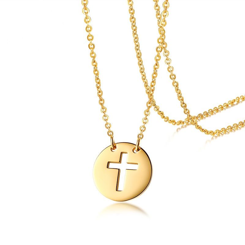 Whole Gold Color Fashion Lady S Circle Cross Pendant Necklace Gold Color Fashion Lady S Circle Cross Pendant Necklace Stainless Steel Link Chain Jewelry Gift For Women Girls J432