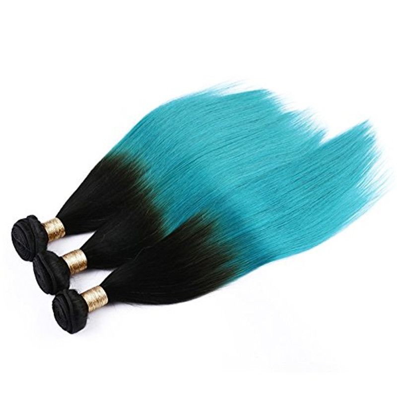 Ombre Teal Green Malaysian Human Hair Bundles Dark Root 1b Green