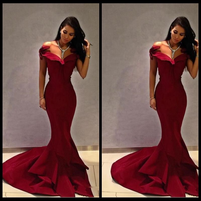 Lojas De Vestidos De Festa Simples Vermelho Escuro Sereia Vestidos De Baile Mangas Com Babados Em Arco Varrer Comprimento Cetim Bainha Vestidos De Baile Vestidos De Noite 2020 Vestidos Festa Curto De