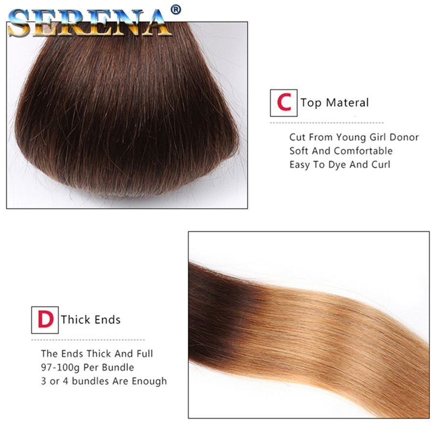 1b 4 27 Honey Blonde Ombre Brazilian Hair Bundles Dark Roots Three Tone Silky Straight Ombre Hair Weaves Malaysian Ombre Hair Extensions Human Hair