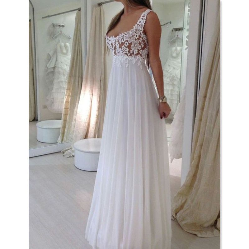 2018 Simple Empire Wedding Dresses Straps Cheap Scoop Neck Lace