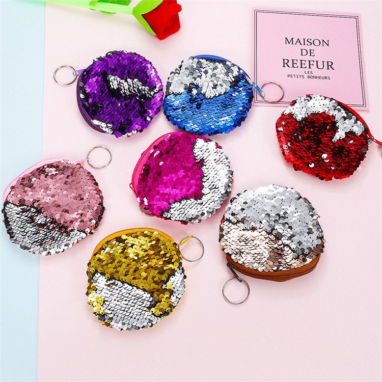 Hot Sale Mermaid Sequins Storage Bag Key Ring Coin Purse Plush Round Coin Bag Zipper Headset ...