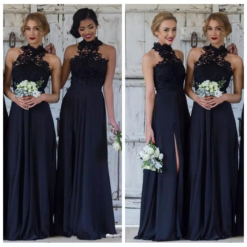 navy lace top bridesmaid dress
