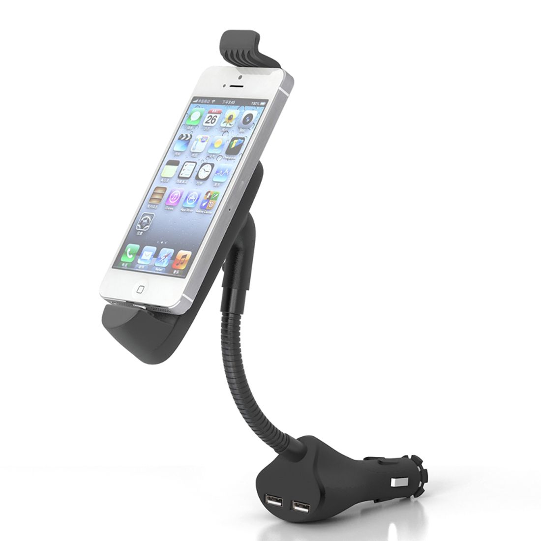 2019 Car Phone Holder Dual USB Charger Cigarette Lighter Socket Mount