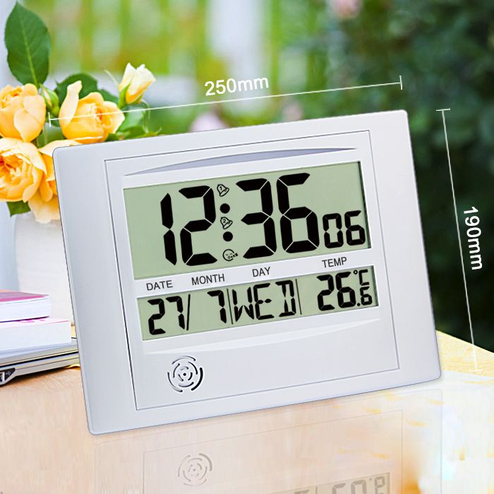 Digital Lcd Wall Clock With Temperature Alarm Snooze Desk Digital Lcd Wall Clock With Temperature Alarm Snooze Desk Calender Household Thermometer White H104 Large Kits Roman