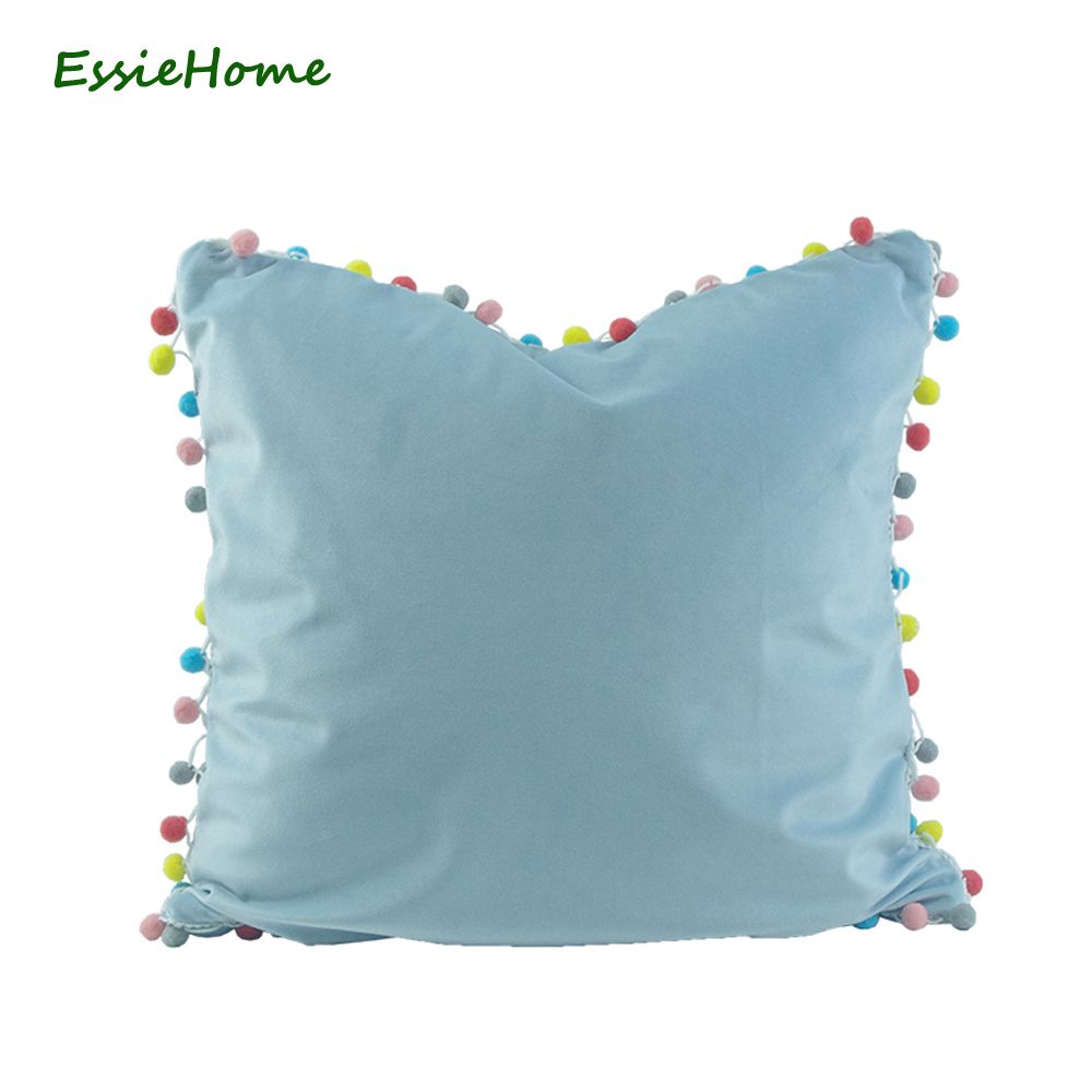 Whole Blue Light Cute Soft Velvet Pom Trim Cushion Whole Blue Light Cute Soft Velvet Pom Trim Cushion Cover Pillow Case Tassel Lovely Children S Room Decoration Outdoor Throw Pillows On