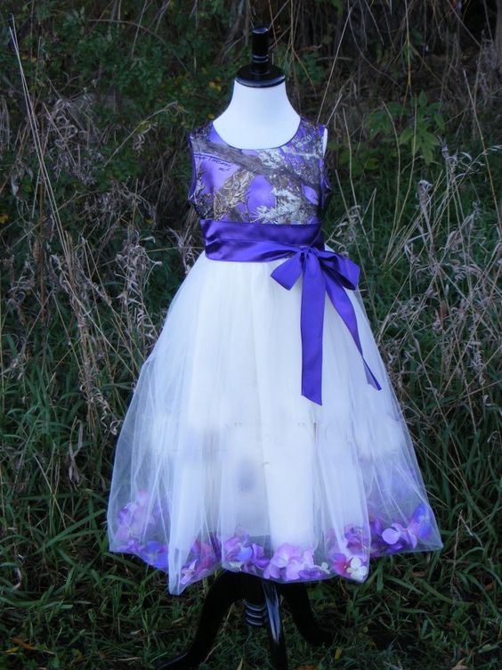Purple CAMO Flower Girls' Dresses 2018 Ankle Length Little