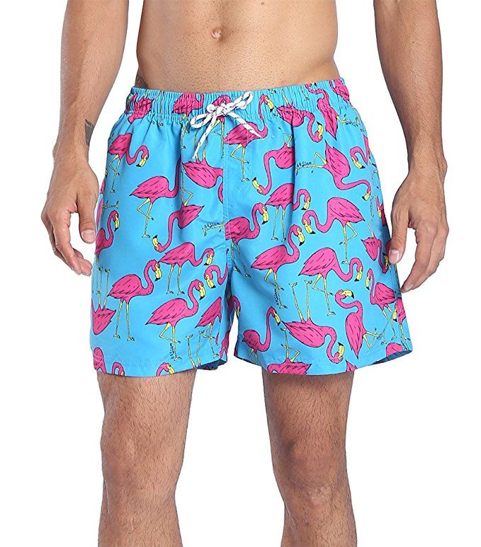 2019 Summer Flamingo USA Flag Anchor Beach Men'S Swim Trunks Quick Dry ...