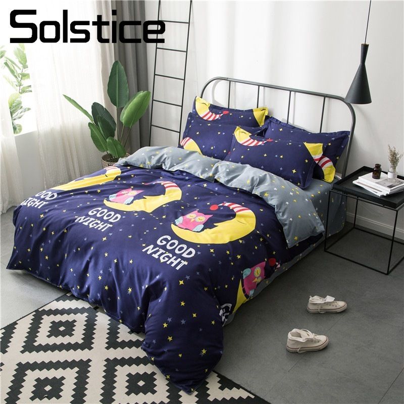 Solstice Home Textile Dark Blue Moon Luna Owl Star Duvet Cover Bed Solstice Home Textile Dark Blue Moon Luna Owl Star Duvet Cover Bed Sheet Pillowcase Boy Child Teenage Girl Bedding Set Twin Full Contemporary