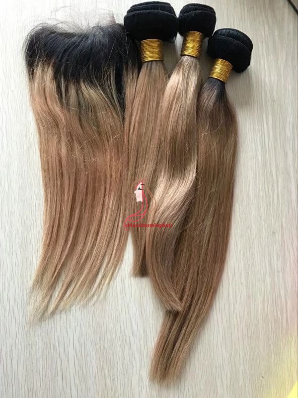 1b 27 Honey Blonde Ombre Peruvian Hair Straight Weaves 3 Bundles