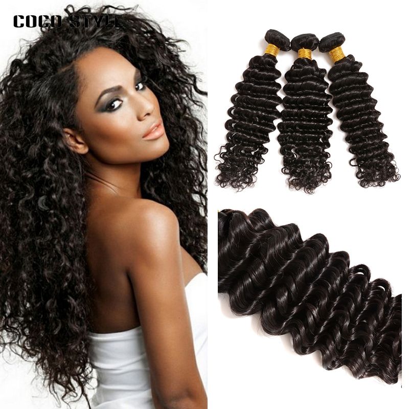 Deep Wave Brazilian Hair Weave Bundles Remy Hair 3 Bundles Natural