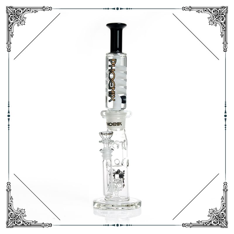phoenix black & white straight fab Jet Perc Freezable Coil Tube bong glass water pipe build a Glycerin hookahs smoking heady