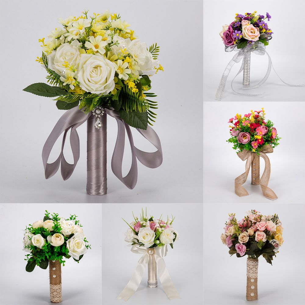 2018 New Rustic Wedding Bouquets Foam Roses Branches Brooch Silk Pearl Rhinestones Bridesmaid Bridal Bouquet 25 20 Cm Cpa1591 Dried Flower Fake