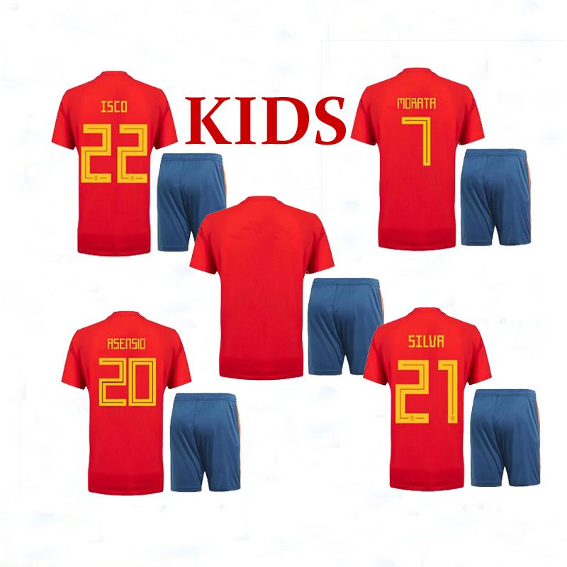 2019 2018 Kids Spain Jersey Boy Youth Spain Kits 18 19 MORATA RAMOS