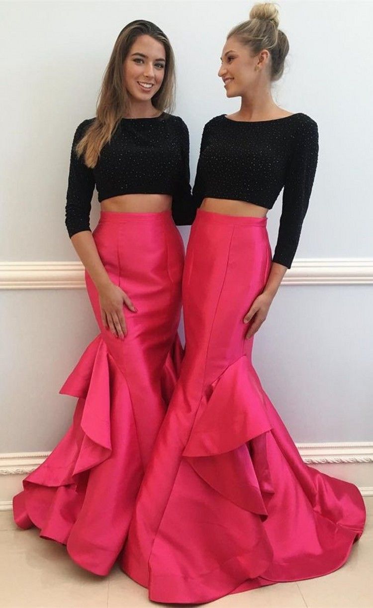 black two piece mermaid prom dress