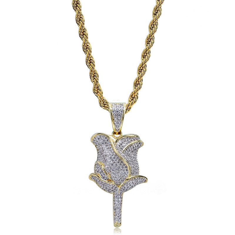 Prix Bas D Usine Prix Argent Or Or Rose Rose Fleur Pendentif Collier Cz Glacé Partie Bijoux Femme Collier De Cuivre Bijoux Livraison Gratuite