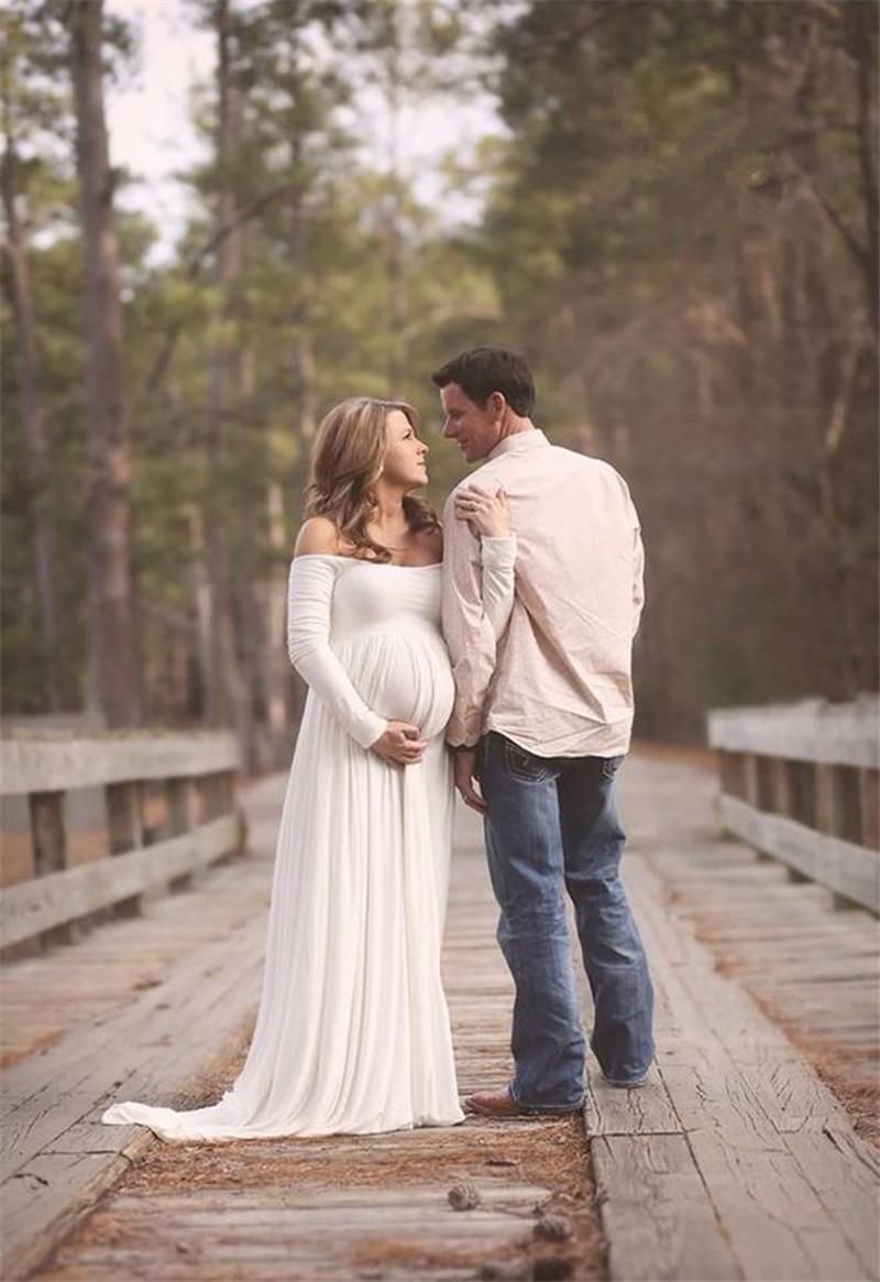 Best quality 2018 maternity dresses photography props maxi pregnancy cotton dresses off shoulders sexy pregnant photography props clothes at cheap price