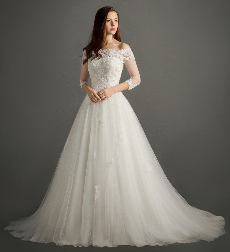 compre encaje palabra hombro vestido de novia correa de la cola