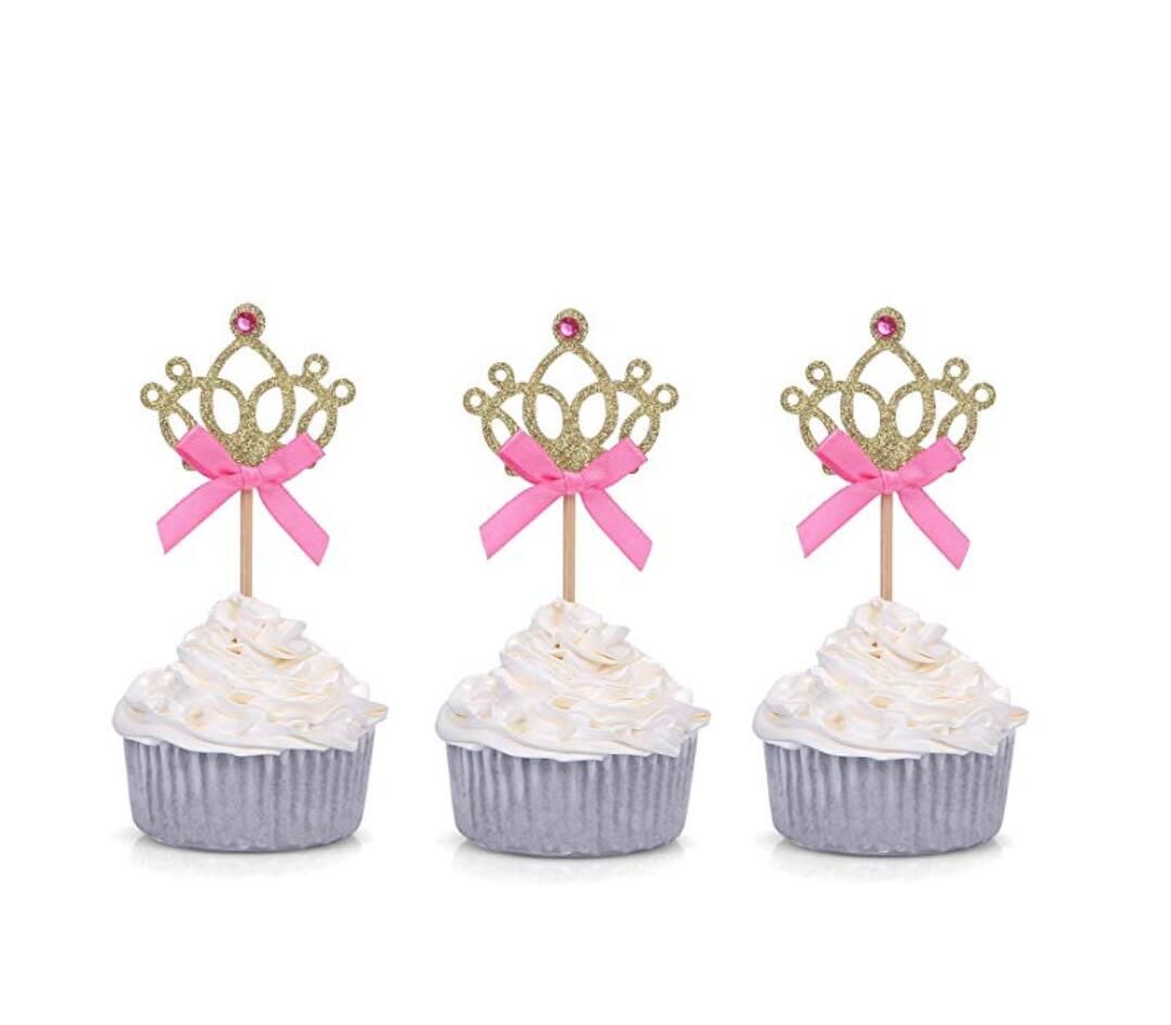 Golden Silver Glitter Princess Crown Tiara Cake Cupcake Toppers Golden Silver Glitter Princess Crown Tiara Cake Cupcake Toppers