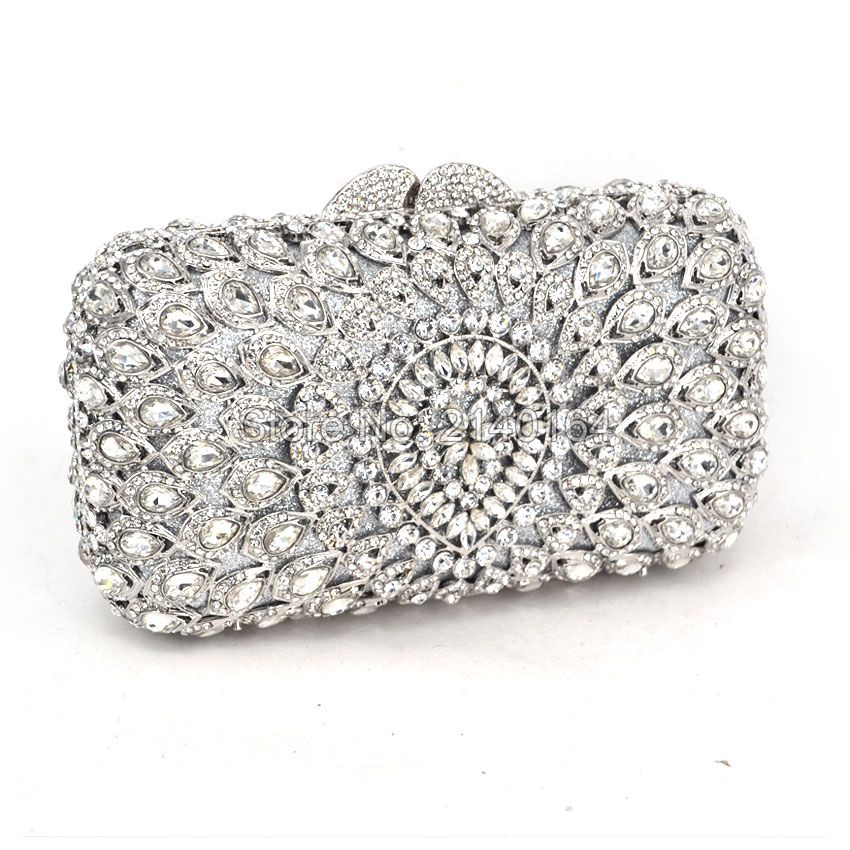 Metal Hard Case Ladies Clear Crystal Clutch Bags Evening Bags Women Hollow Out Wedding Party ...