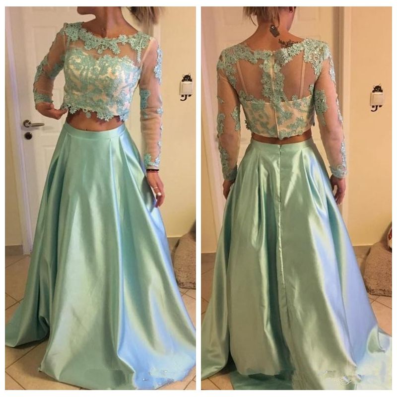 green 2 piece prom dress