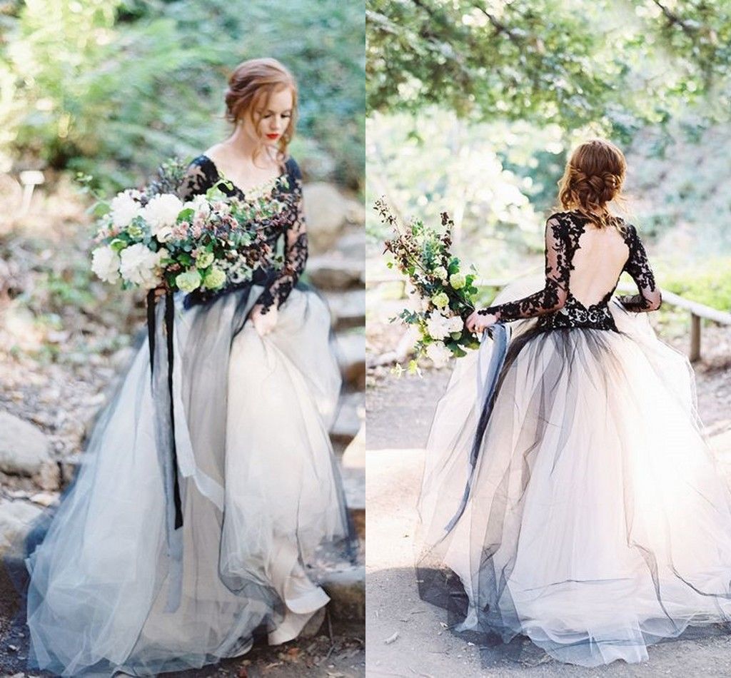 sexy black and white wedding dress 2018 cheap v neck illusion long white wedding release date